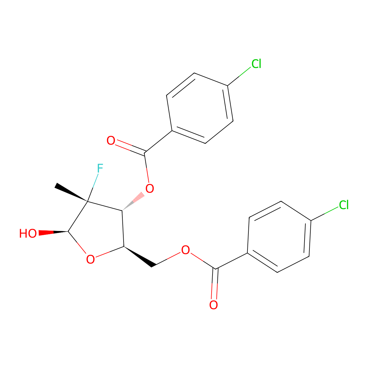 (2R,3R,4R,5R)-2-[(4-chlorobenzoyloxy)methyl]-4-fluoro-5-hydroxy-4-methyloxolan-3-yl 4-chlorobenzoate molecular structure, CAS 1294481-80-3