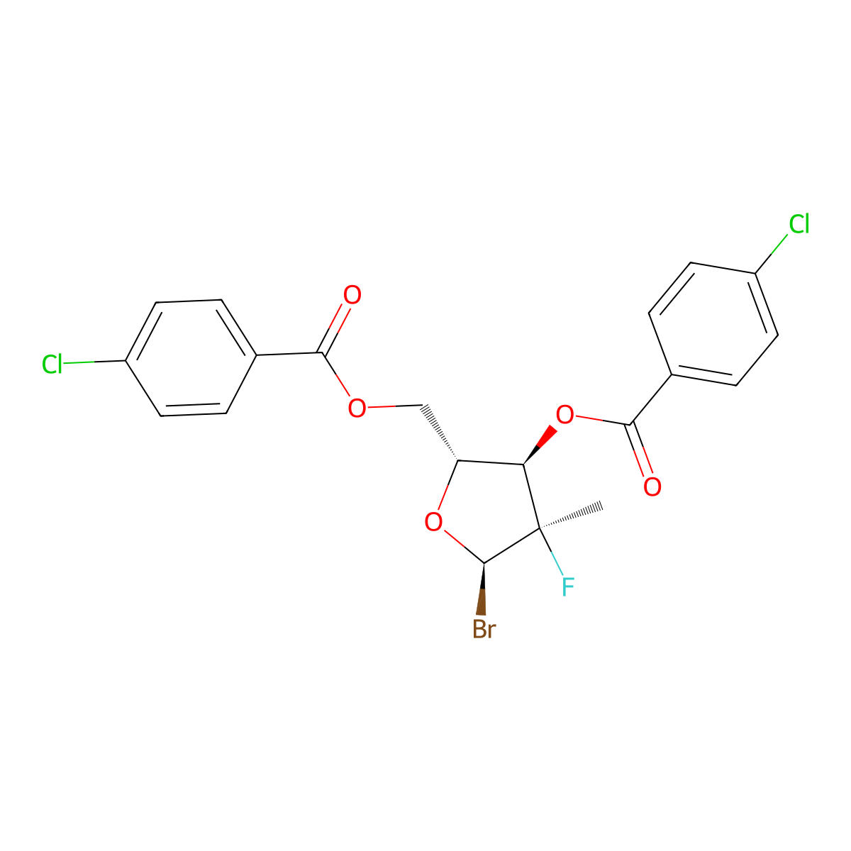 [(2R,3R,4R,5R)-5-Bromo-3-(4-chlorobenzoyloxy)-4-fluoro-4-methyloxolan-2-YL]methyl 4-chlorobenzoate molecular structure, CAS 1294481-81-4