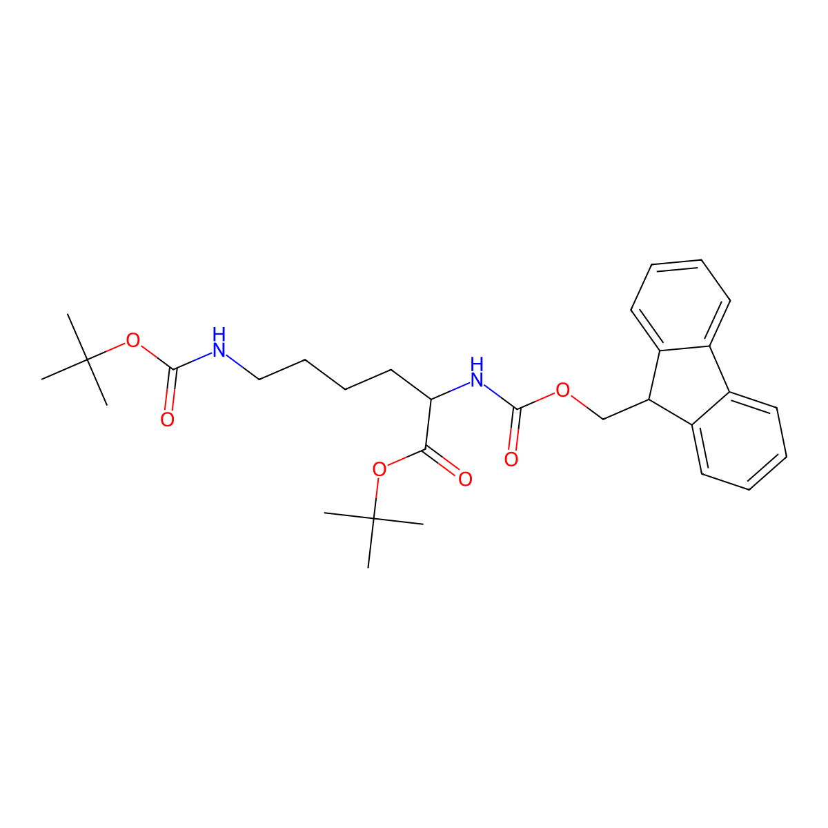 (S)-tert-Butyl 2-((((9H-fluoren-9-yl)methoxy)carbonyl)amino)-6-((tert-butoxycarbonyl)amino)hexanoate molecular structure, CAS 129460-15-7