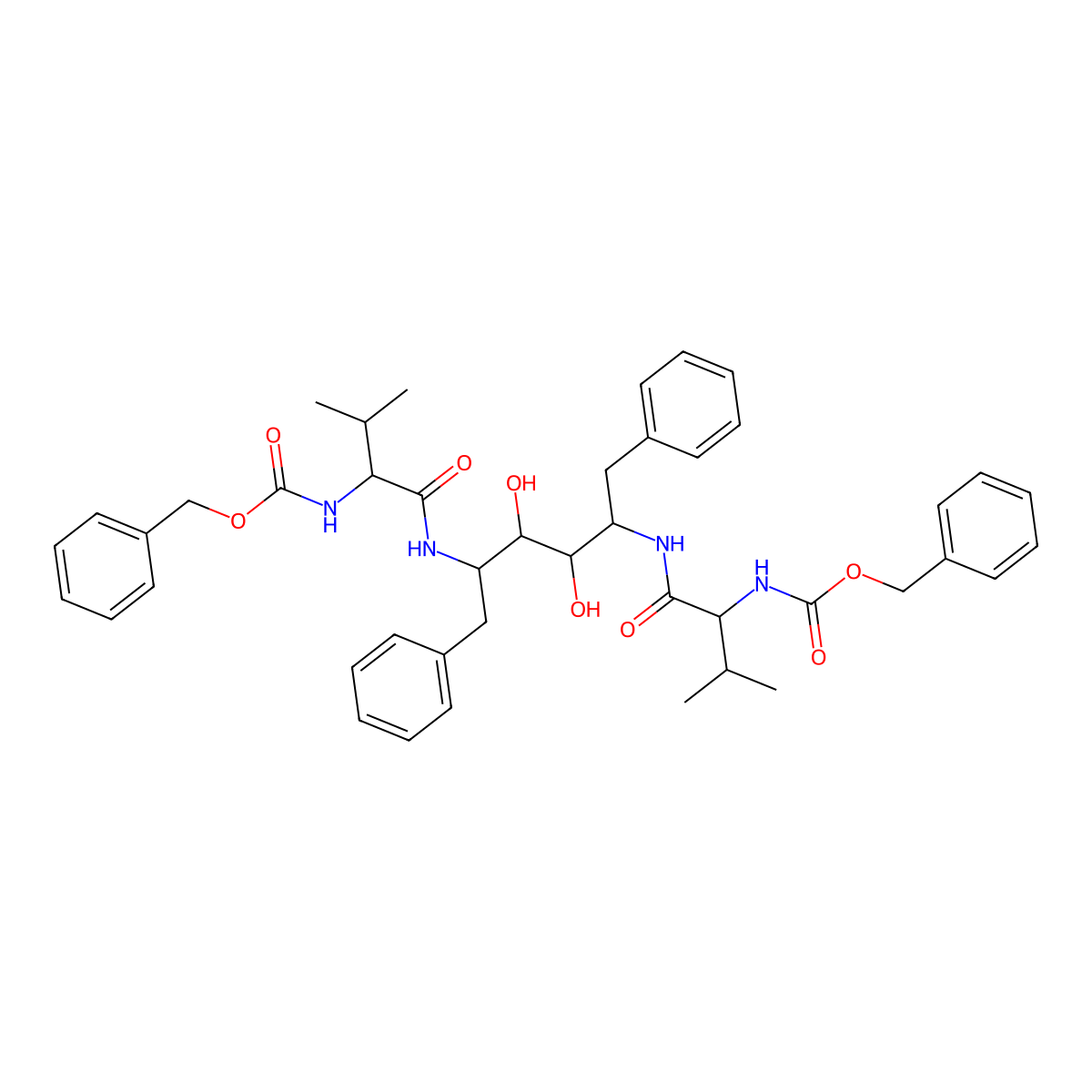 benzyl N-[(2S)-1-[[(2S,3R,4R,5S)-3,4-dihydroxy-5-[[(2S)-3-methyl-2-(phenylmethoxycarbonylamino)butanoyl]amino]-1,6-diphenylhexan-2-yl]amino]-3-methyl-1-oxobutan-2-yl]carbamate molecular structure, CAS 129467-48-7
