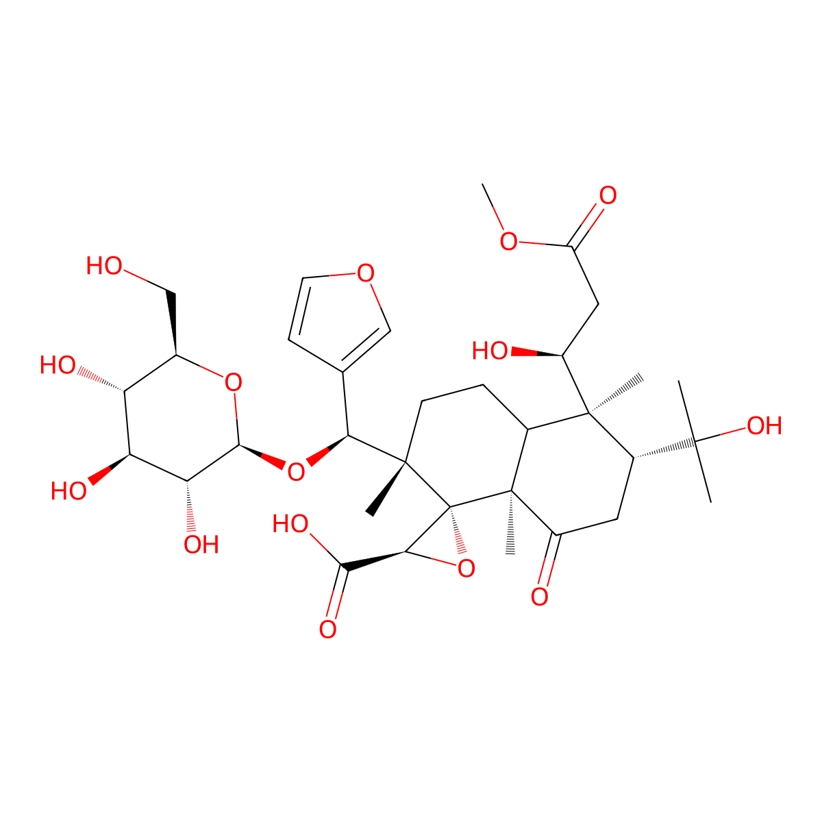 Methyl deacetylnomilinate 17-glucoside molecular structure, CAS 129477-09-4