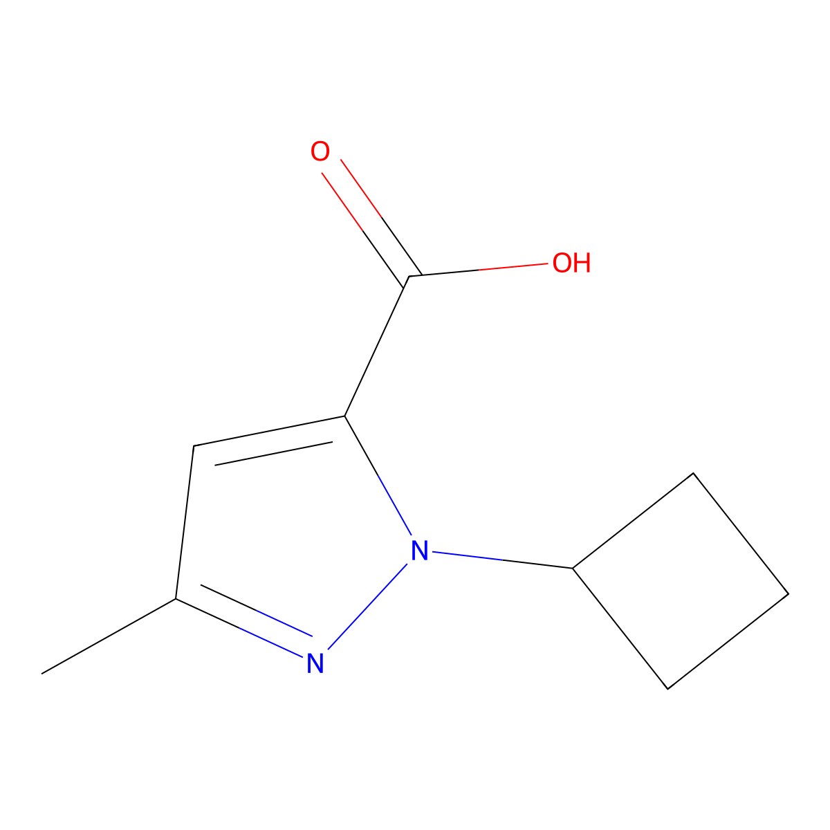 1-cyclobutyl-3-methyl-1H-pyrazole-5-carboxylic acid molecular structure, CAS 129506-38-3