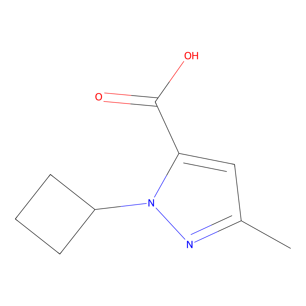 1-cyclobutyl-3-methyl-1H-pyrazole-5-carboxylic acid molecular structure, CAS 129506-38-3