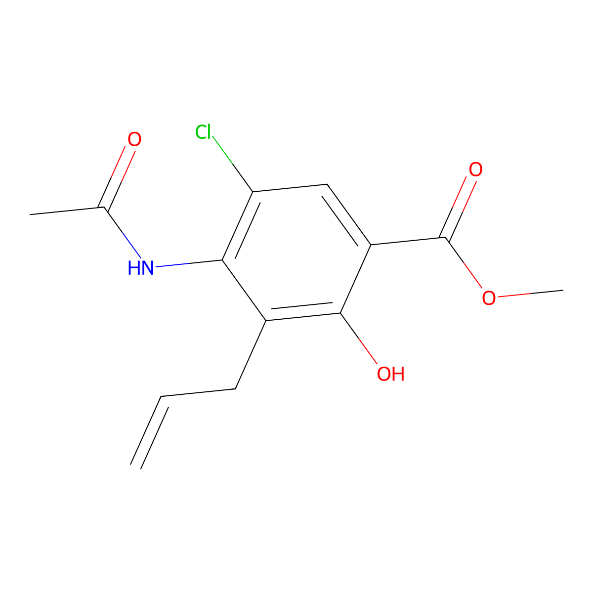 Methyl 4-acetamido-3-allyl-5-chloro-2-hydroxybenzoate molecular structure, CAS 129511-07-5