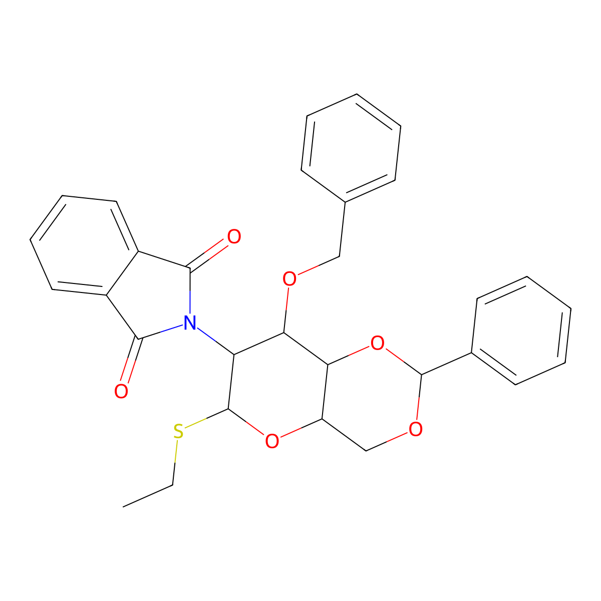 Ethyl 3-o-benzyl-4,6-o-benzylidene-2-deoxy-2-phthalimido-beta-d-thioglucopyranoside molecular structure, CAS 129519-27-3