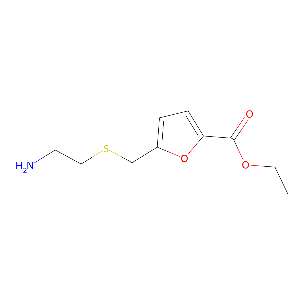 Ethyl 5-{[(2-aminoethyl)sulfanyl]methyl}furan-2-carboxylate molecular structure, CAS 129528-76-3