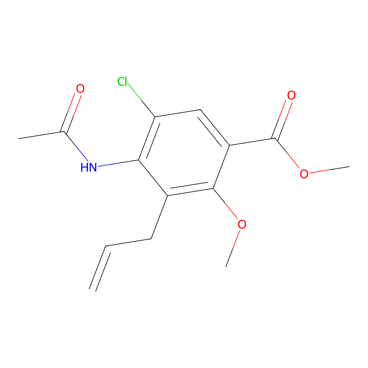 Methyl 4-acetamido-3-allyl-5-chloro-2-methoxybenzoate molecular structure, CAS 129529-37-9