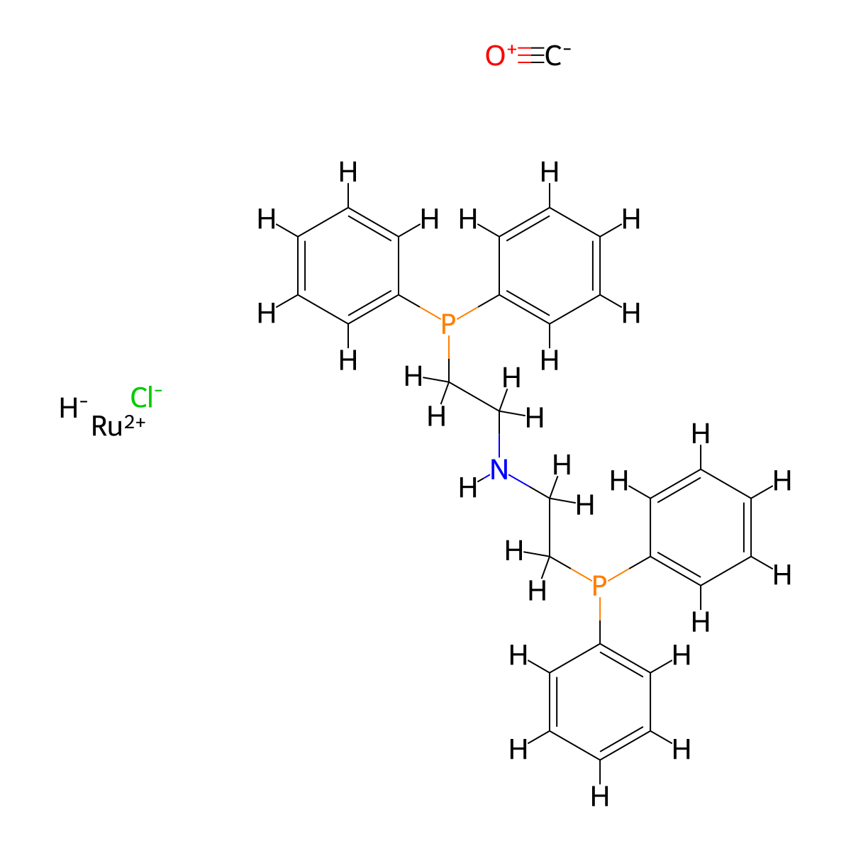 Carbonylchlorohydrido[bis(2-(diphenylphosphinoethyl)amino]ruthenium(II) molecular structure, CAS 1295649-40-9