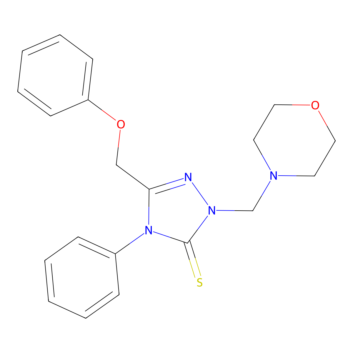 2-Morpholin-4-ylmethyl-5-phenoxymethyl-4-phenyl-2,4-dihydro-[1,2,4]triazole-3-thione molecular structure, CAS 129573-98-4