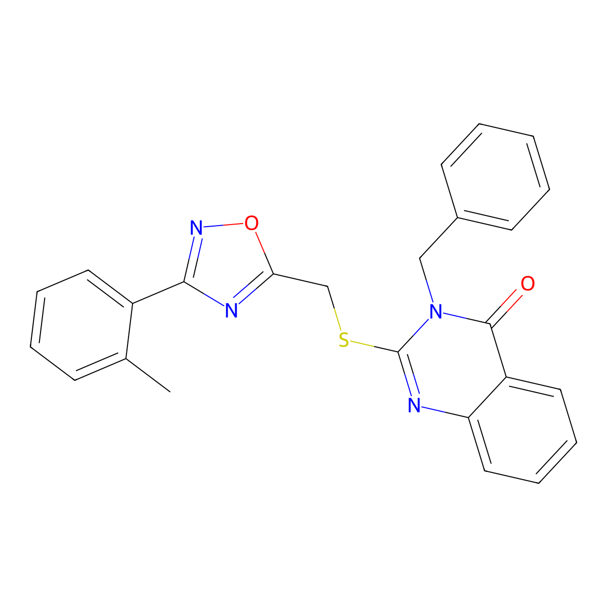 3-benzyl-2-(((3-(o-tolyl)-1,2,4-oxadiazol-5-yl)methyl)thio)quinazolin-4(3H)-one molecular structure, CAS 1295737-17-5
