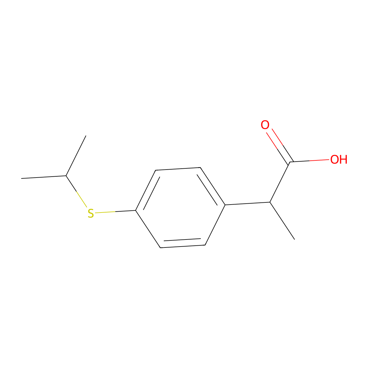 Benzeneacetic acid, alpha-methyl-4-((1-methylethyl)thio)- molecular structure, CAS 129602-93-3