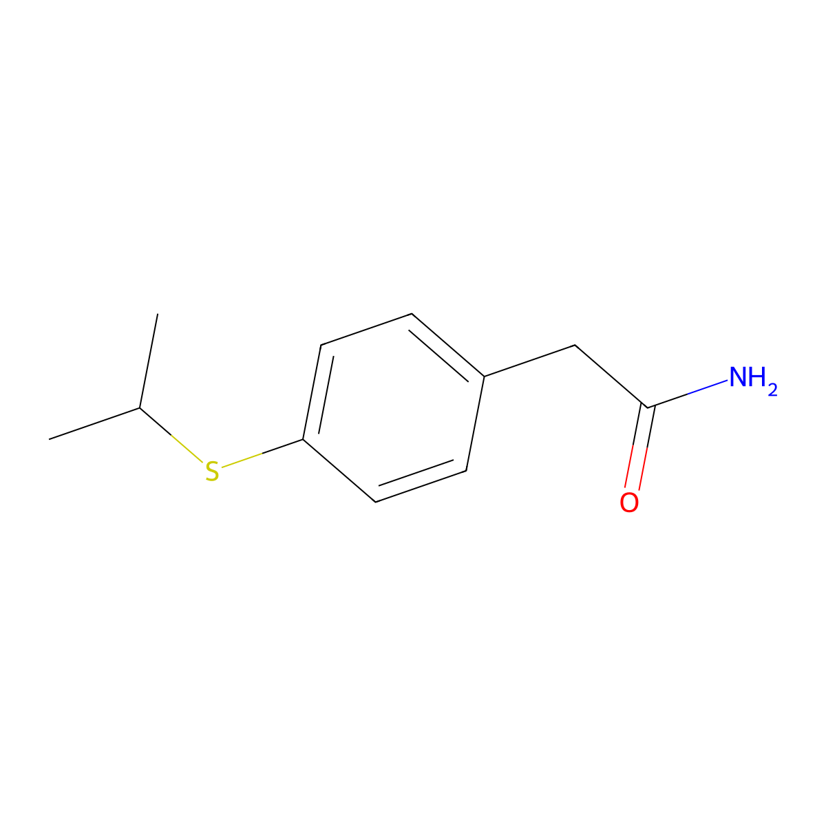 Benzeneacetamide, 4-((1-methylethyl)thio)- molecular structure, CAS 129602-94-4