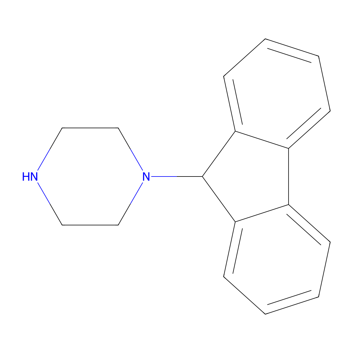 1-(9H-Fluoren-9-yl)piperazine molecular structure, CAS 129604-54-2