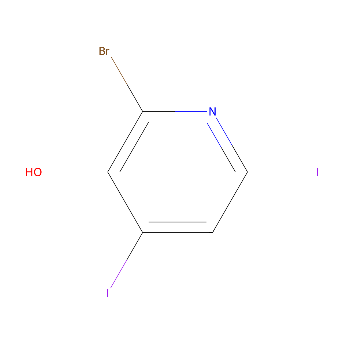 2-Bromo-4,6-diiodo-3-pyridinol molecular structure, CAS 129611-33-2