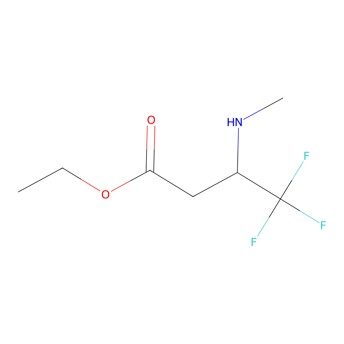 Ethyl 4,4,4-trifluoro-3-(methylamino)butanoate molecular structure, CAS 129612-47-1