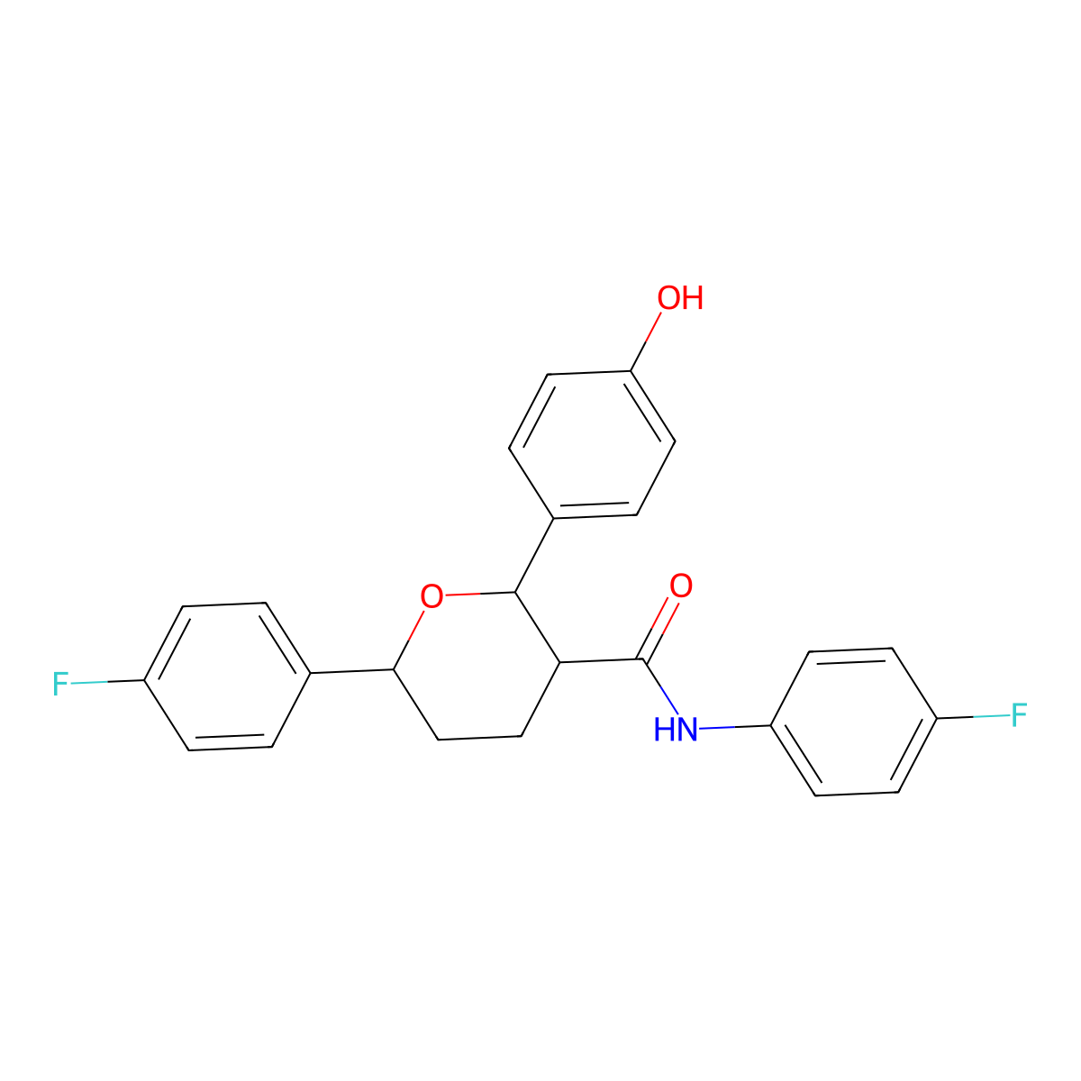 (2R,3R,6S)-N,6-Bis(4-fluorophenyl)-2-(4-hydroxyphenyl)oxane-3-carboxamide molecular structure, CAS 1296129-15-1