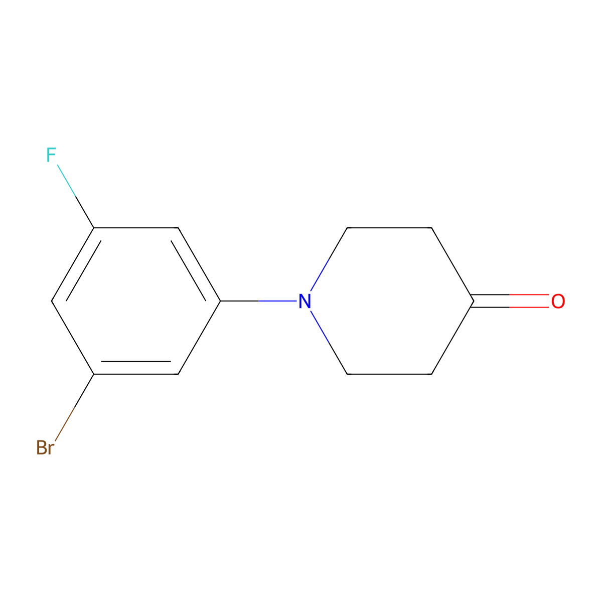 1-(3-Bromo-5-fluorophenyl)piperidin-4-one molecular structure, CAS 1296224-16-2