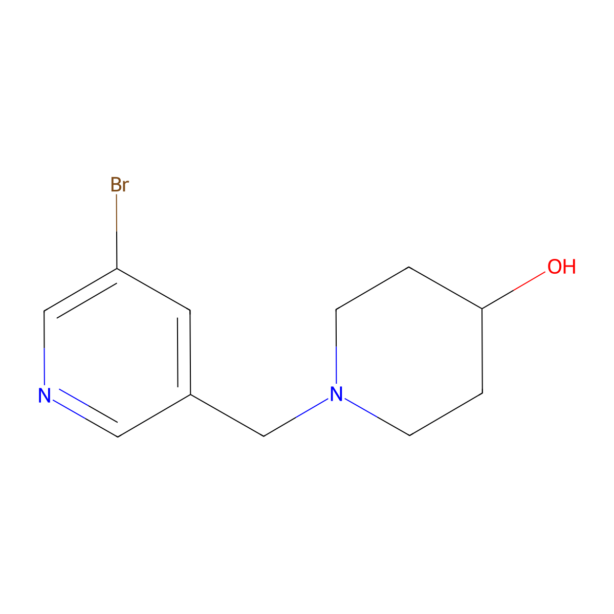 1-((5-Bromopyridin-3-yl)methyl)piperidin-4-ol molecular structure, CAS 1296224-86-6