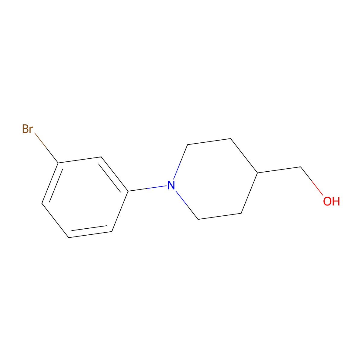 [1-(3-BRomophenyl)piperidin-4-yl]methanol molecular structure, CAS 1296224-89-9