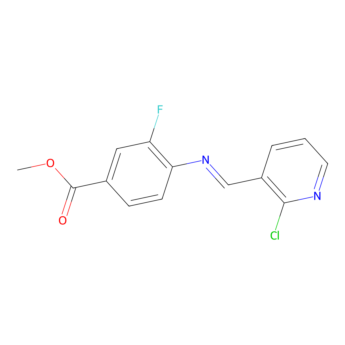 methyl 4-[(E)-[(2-chloropyridin-3-yl)methylidene]amino]-3-fluorobenzoate molecular structure, CAS 1296225-23-4
