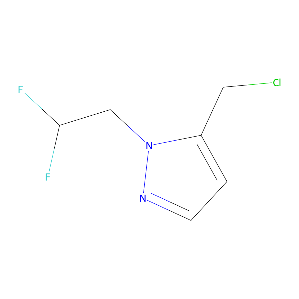 1H-Pyrazole, 5-(chloromethyl)-1-(2,2-difluoroethyl)- molecular structure, CAS 1296225-29-0