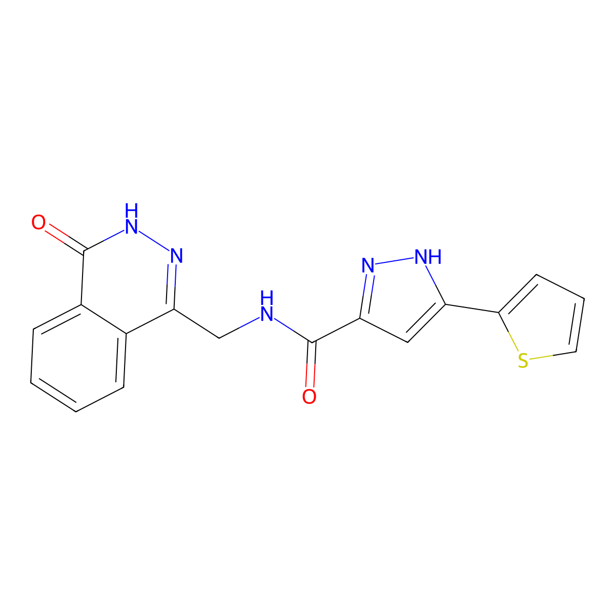N-((4-oxo-3,4-dihydrophthalazin-1-yl)methyl)-3-(thiophen-2-yl)-1H-pyrazole-5-carboxamide molecular structure, CAS 1296272-57-5