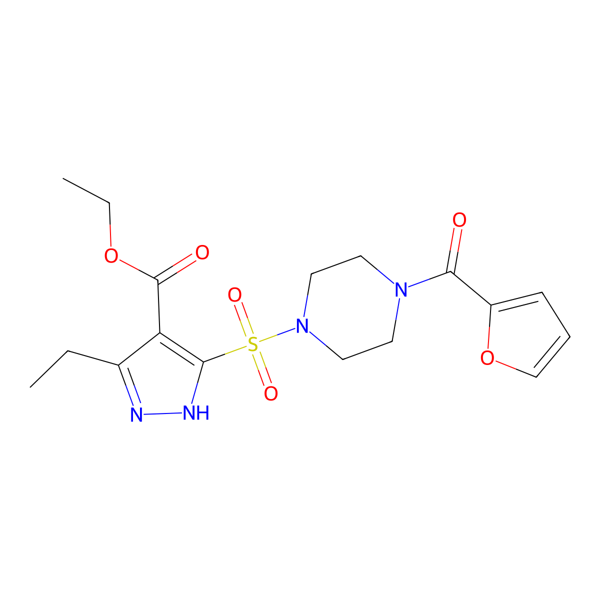 ethyl 3-ethyl-5-{[4-(furan-2-carbonyl)piperazin-1-yl]sulfonyl}-1H-pyrazole-4-carboxylate molecular structure, CAS 1296272-71-3