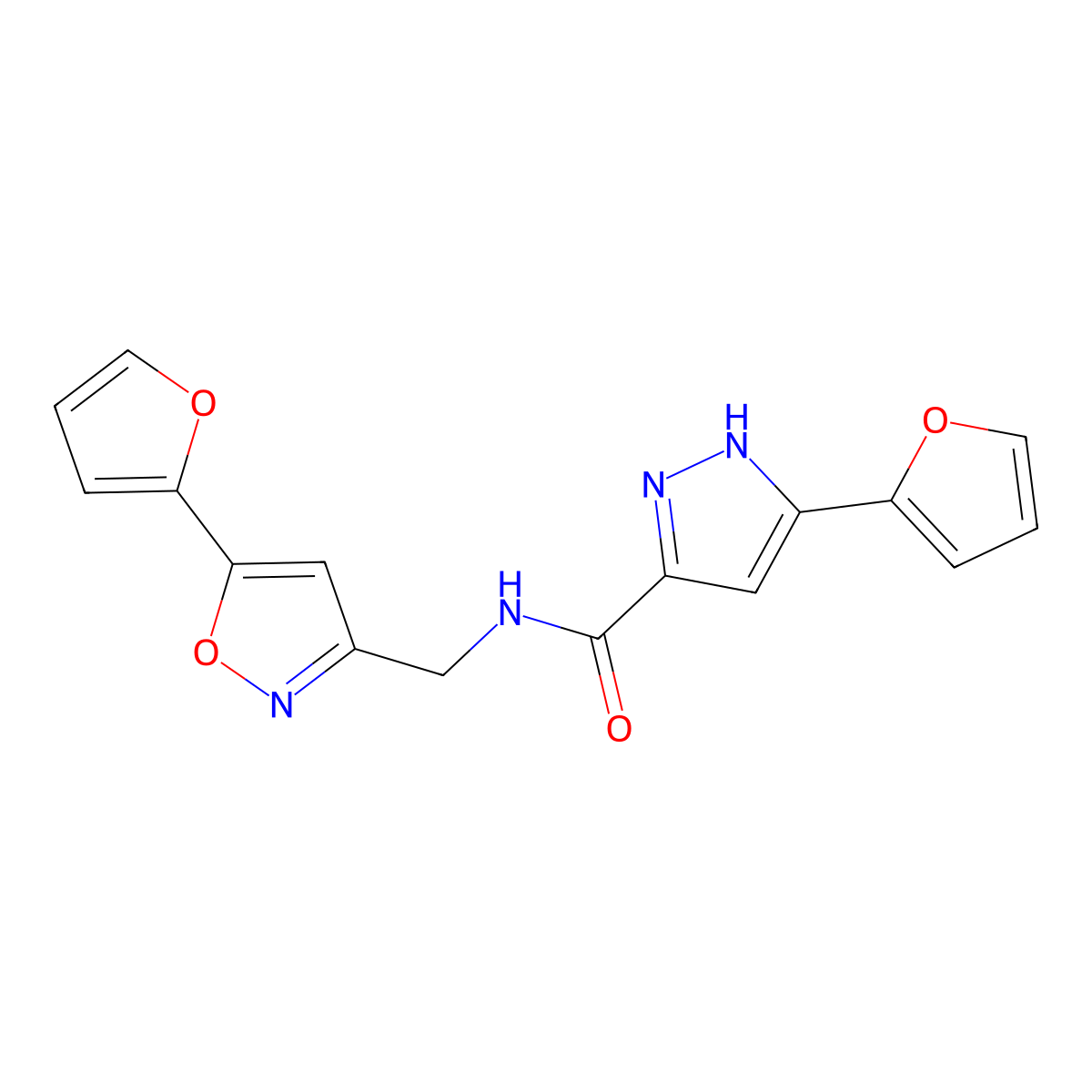 3-(furan-2-yl)-N-((5-(furan-2-yl)isoxazol-3-yl)methyl)-1H-pyrazole-5-carboxamide molecular structure, CAS 1296272-78-0