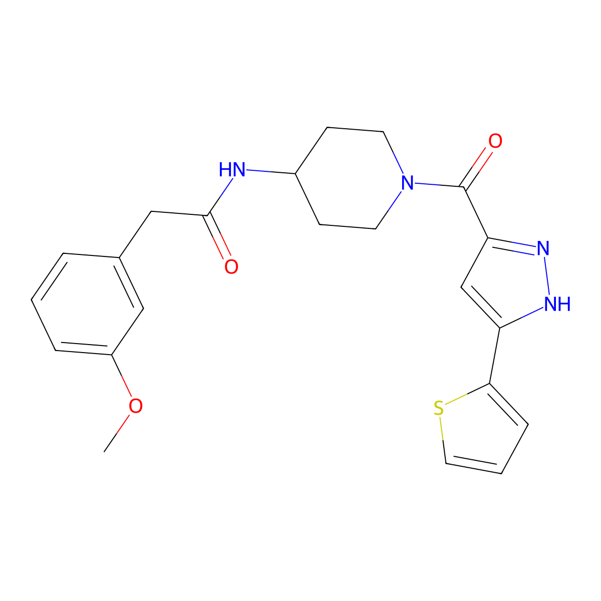 2-(3-methoxyphenyl)-N-{1-[3-(thiophen-2-yl)-1H-pyrazole-5-carbonyl]piperidin-4-yl}acetamide molecular structure, CAS 1296272-80-4