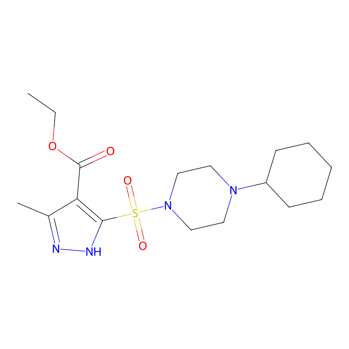 ethyl 5-((4-cyclohexylpiperazin-1-yl)sulfonyl)-3-methyl-1H-pyrazole-4-carboxylate molecular structure, CAS 1296272-83-7
