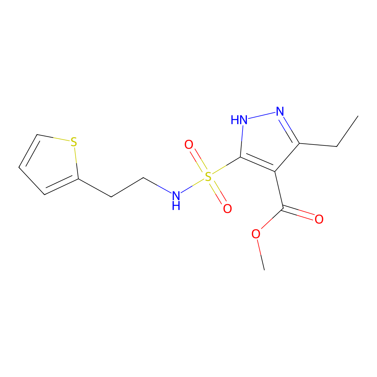 methyl 3-ethyl-5-{[2-(thiophen-2-yl)ethyl]sulfamoyl}-1H-pyrazole-4-carboxylate molecular structure, CAS 1296274-65-1