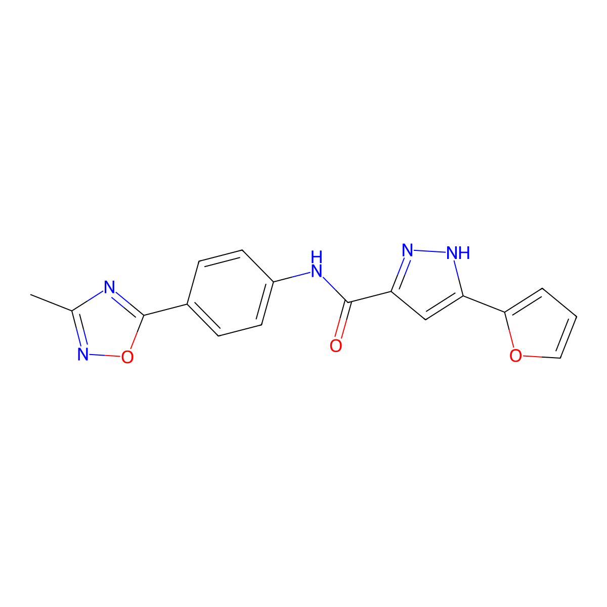 3-(furan-2-yl)-N-[4-(3-methyl-1,2,4-oxadiazol-5-yl)phenyl]-1H-pyrazole-5-carboxamide molecular structure, CAS 1296274-85-5