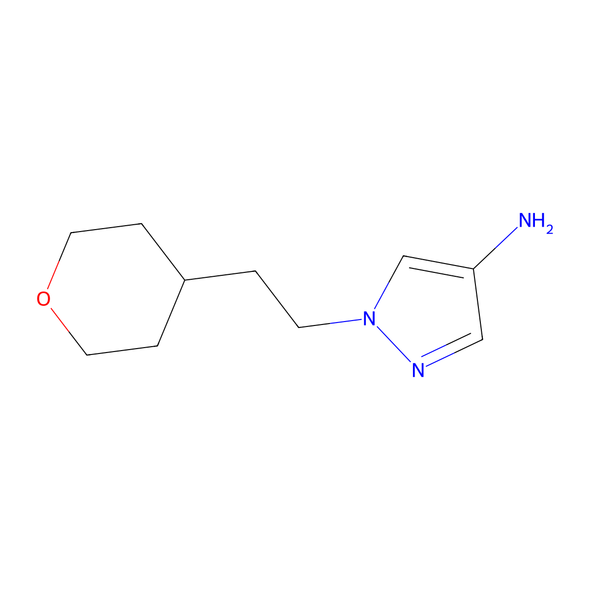 1-[2-(oxan-4-yl)ethyl]-1H-pyrazol-4-amine molecular structure, CAS 1296308-90-1