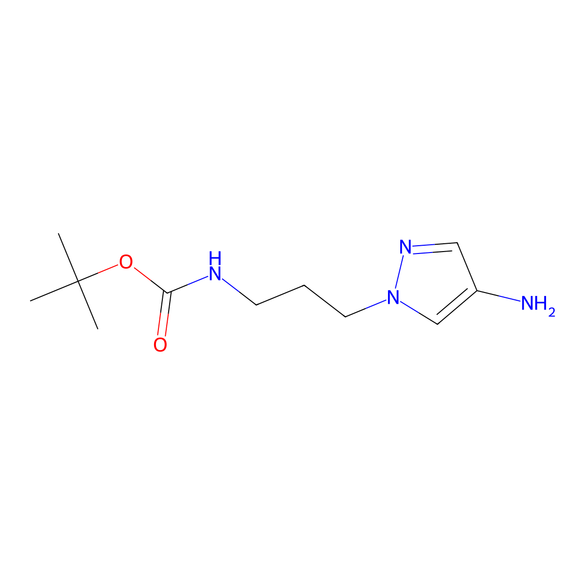 tert-butyl (3-(4-amino-1H-pyrazol-1-yl)propyl)carbamate molecular structure, CAS 1296310-16-1
