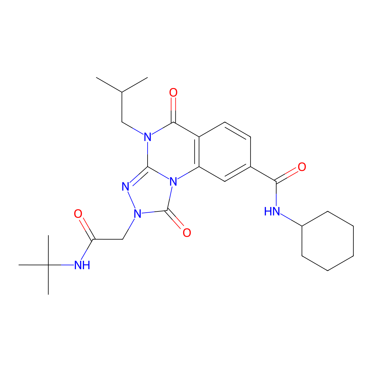 2-(2-(tert-butylamino)-2-oxoethyl)-N-cyclohexyl-4-isobutyl-1,5-dioxo-1,2,4,5-tetrahydro-[1,2,4]triazolo[4,3-a]quinazoline-8-carboxamide molecular structure, CAS 1296312-47-4