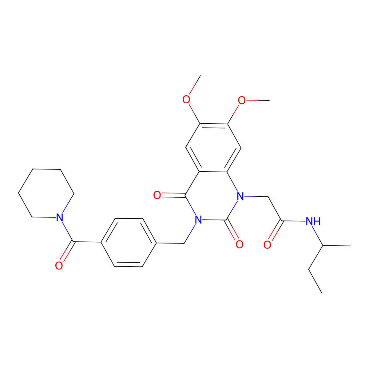 N-(sec-butyl)-2-(6,7-dimethoxy-2,4-dioxo-3-(4-(piperidine-1-carbonyl)benzyl)-3,4-dihydroquinazolin-1(2H)-yl)acetamide molecular structure, CAS 1296319-59-9
