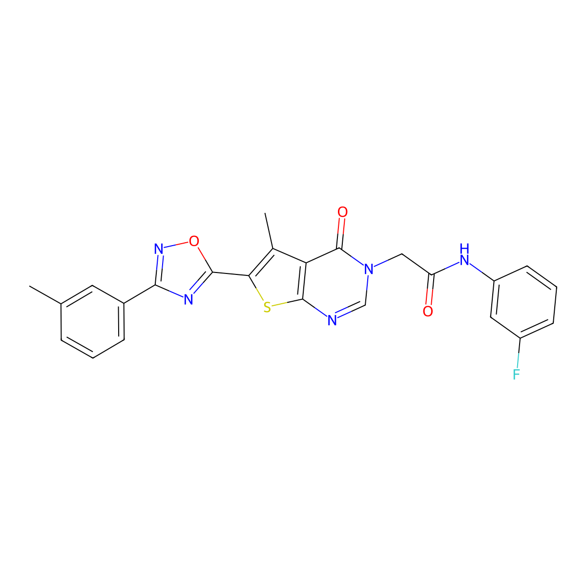 N-(3-fluorophenyl)-2-(5-methyl-4-oxo-6-(3-(m-tolyl)-1,2,4-oxadiazol-5-yl)thieno[2,3-d]pyrimidin-3(4H)-yl)acetamide molecular structure, CAS 1296325-84-2