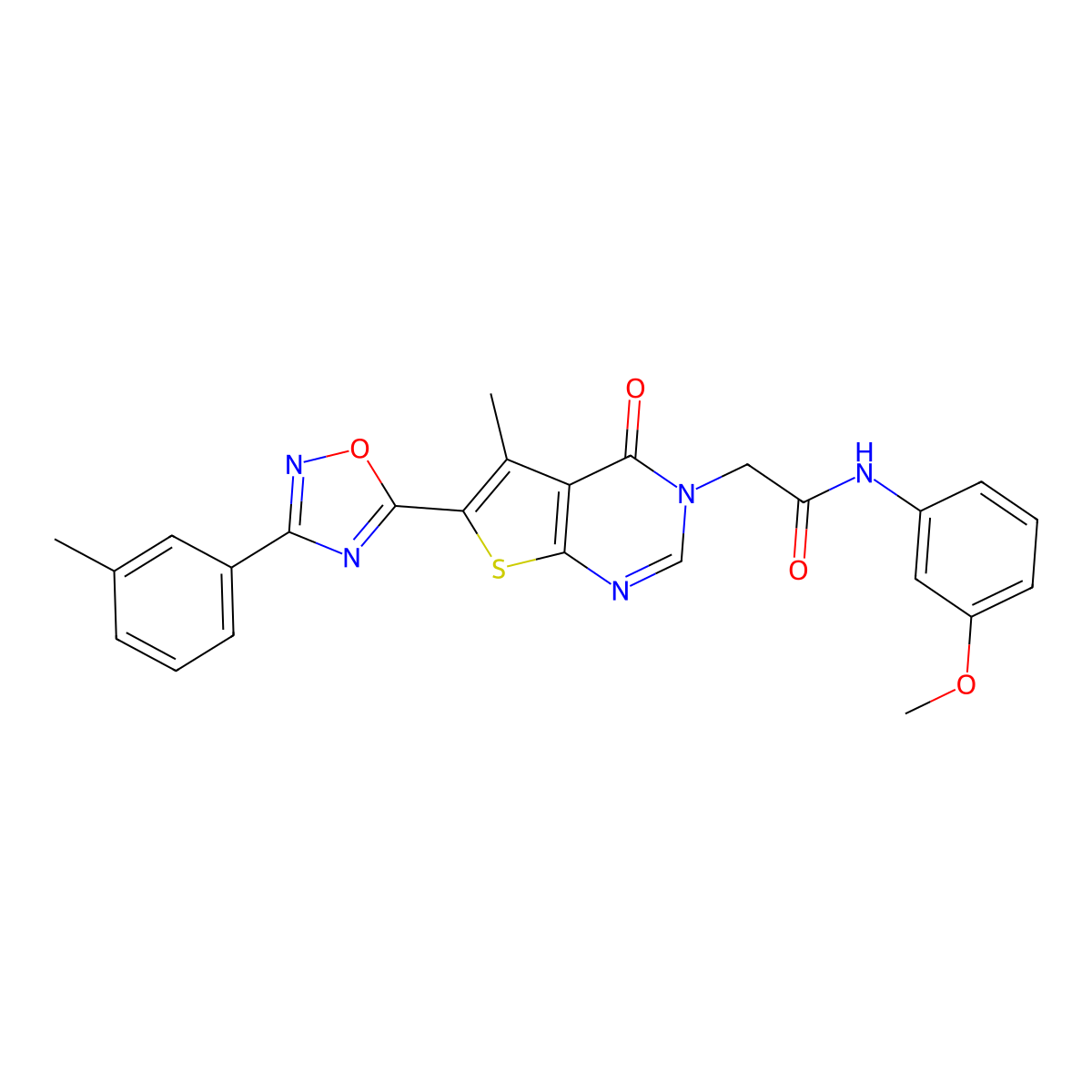 N-(3-methoxyphenyl)-2-(5-methyl-4-oxo-6-(3-(m-tolyl)-1,2,4-oxadiazol-5-yl)thieno[2,3-d]pyrimidin-3(4H)-yl)acetamide molecular structure, CAS 1296338-09-4