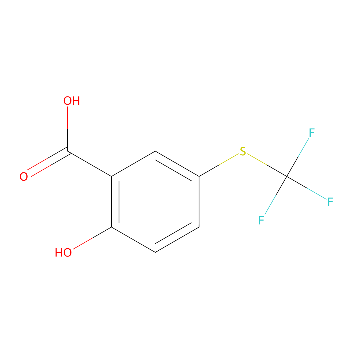 2-Hydroxy-5-((trifluoromethyl)thio)benzoic acid molecular structure, CAS 129644-58-2