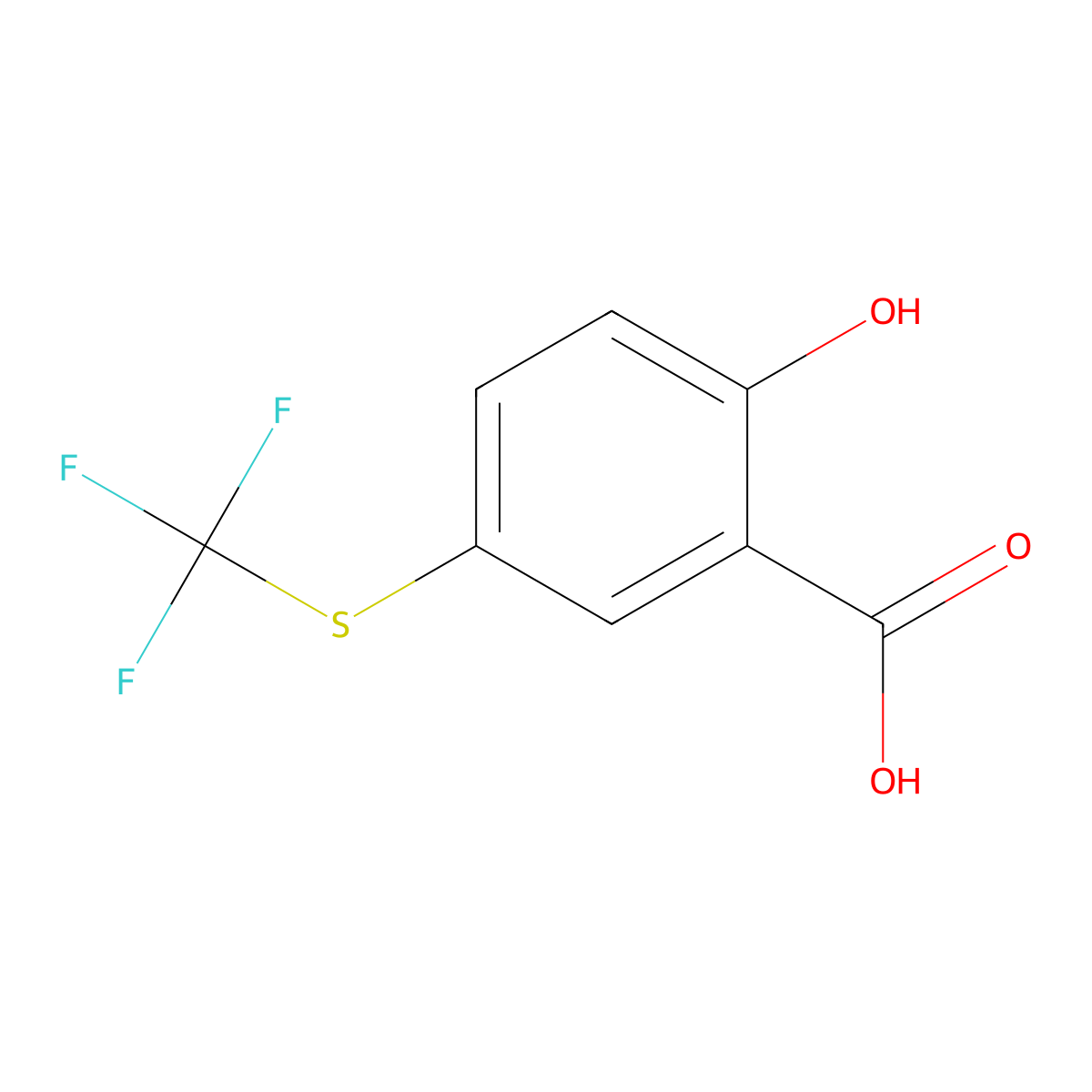 2-Hydroxy-5-((trifluoromethyl)thio)benzoic acid molecular structure, CAS 129644-58-2