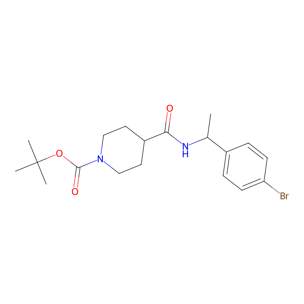 tert-Butyl 4-((1-(4-bromophenyl)ethyl)carbamoyl)piperidine-1-carboxylate molecular structure, CAS 1296442-09-5