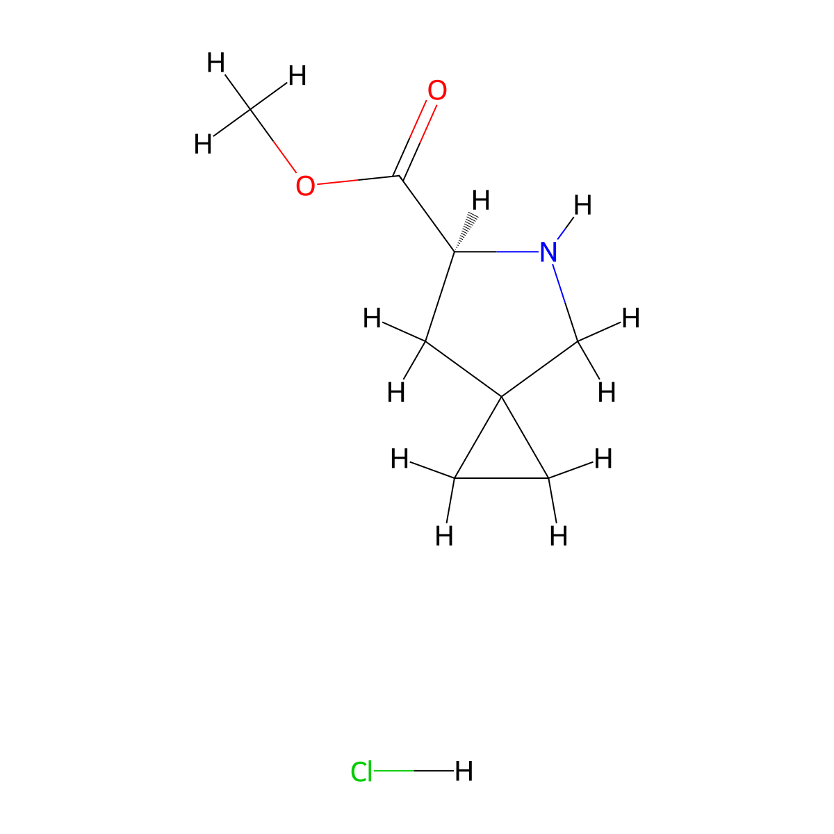 methyl (S)-5-azaspiro[2.4]heptane-6-carboxylate hydrochloride molecular structure, CAS 1296797-07-3