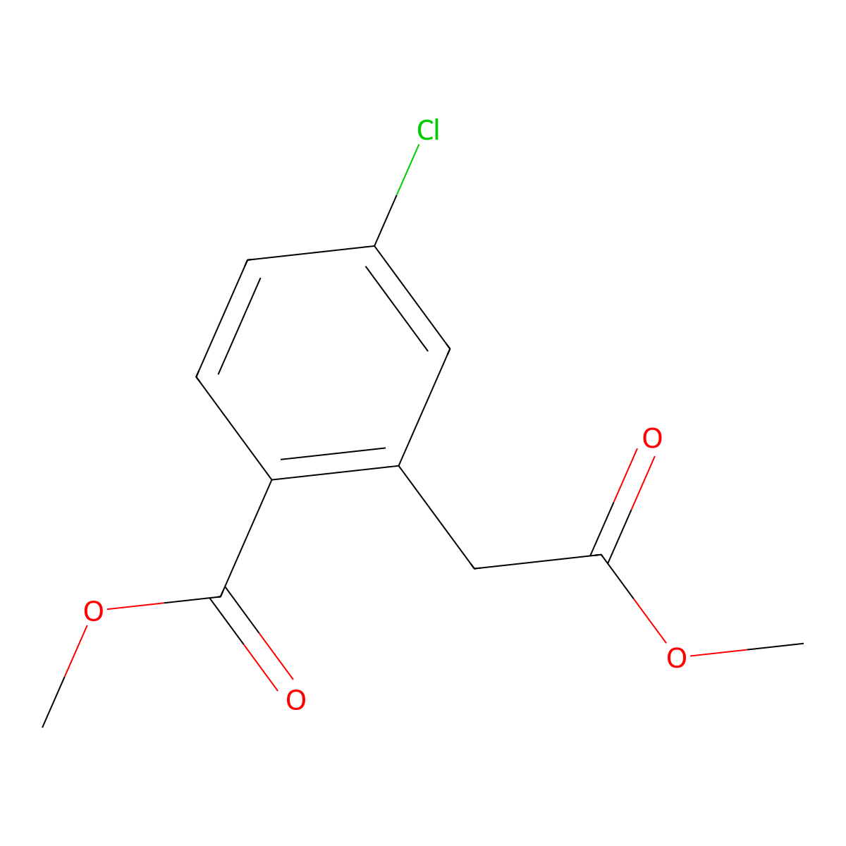Methyl 4-chloro-2-(2-methoxy-2-oxoethyl)benzoate molecular structure, CAS 129689-06-1