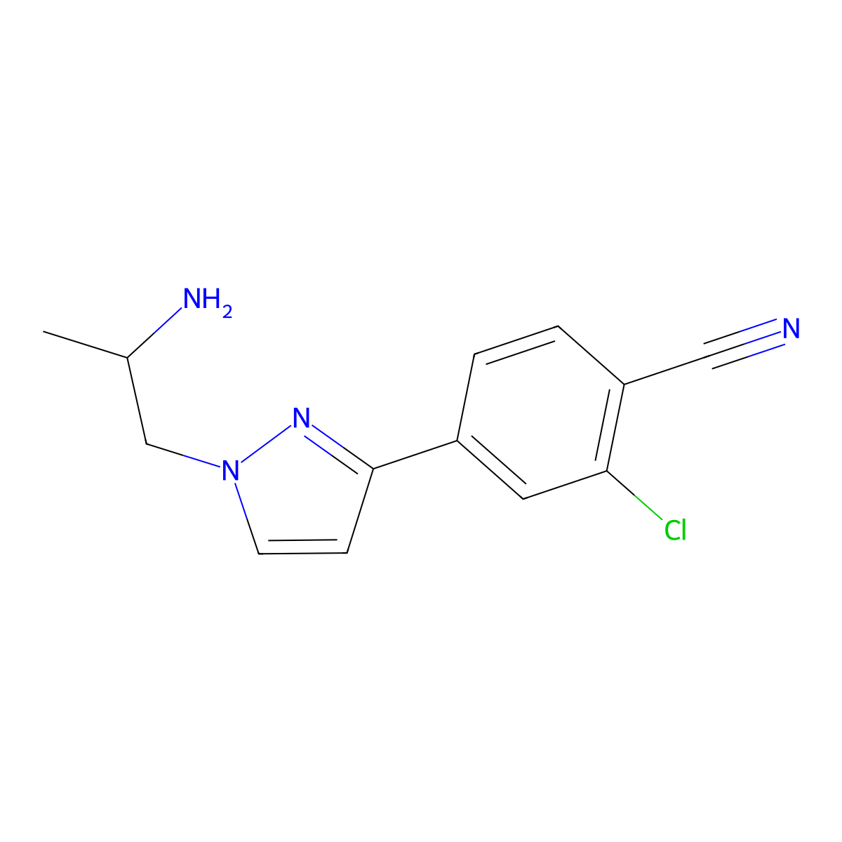 (S)-4-(1-(2-aminopropyl)-1H-pyrazol-3-yl)-2-chlorobenzonitrile molecular structure, CAS 1297537-41-7