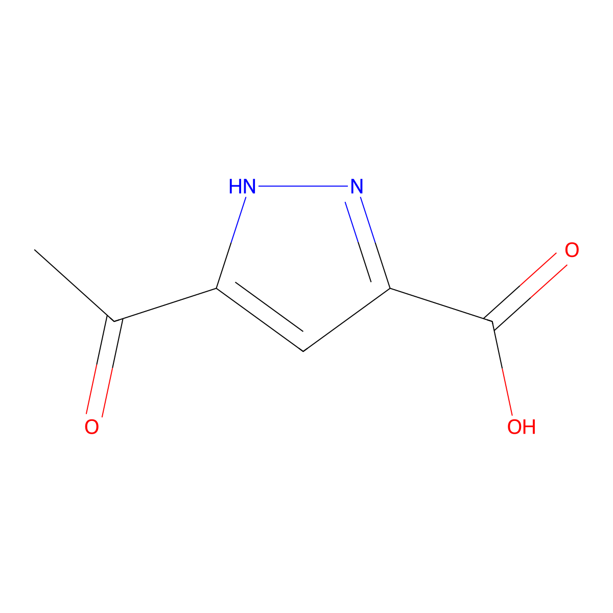 3-acetyl-1H-pyrazole-5-carboxylic acid molecular structure, CAS 1297537-45-1