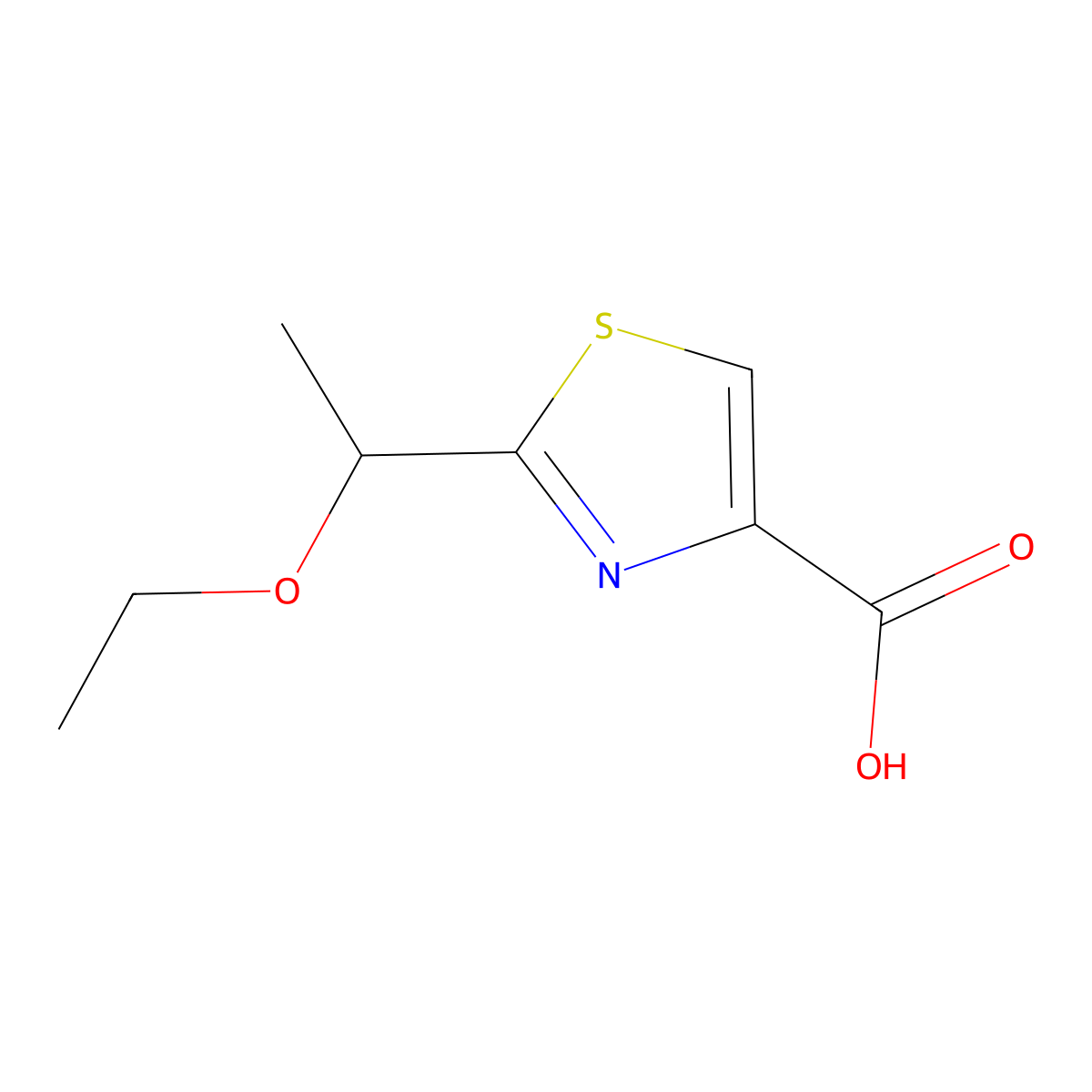 2-(1-Ethoxyethyl)-1,3-thiazole-4-carboxylic acid molecular structure, CAS 1297543-41-9