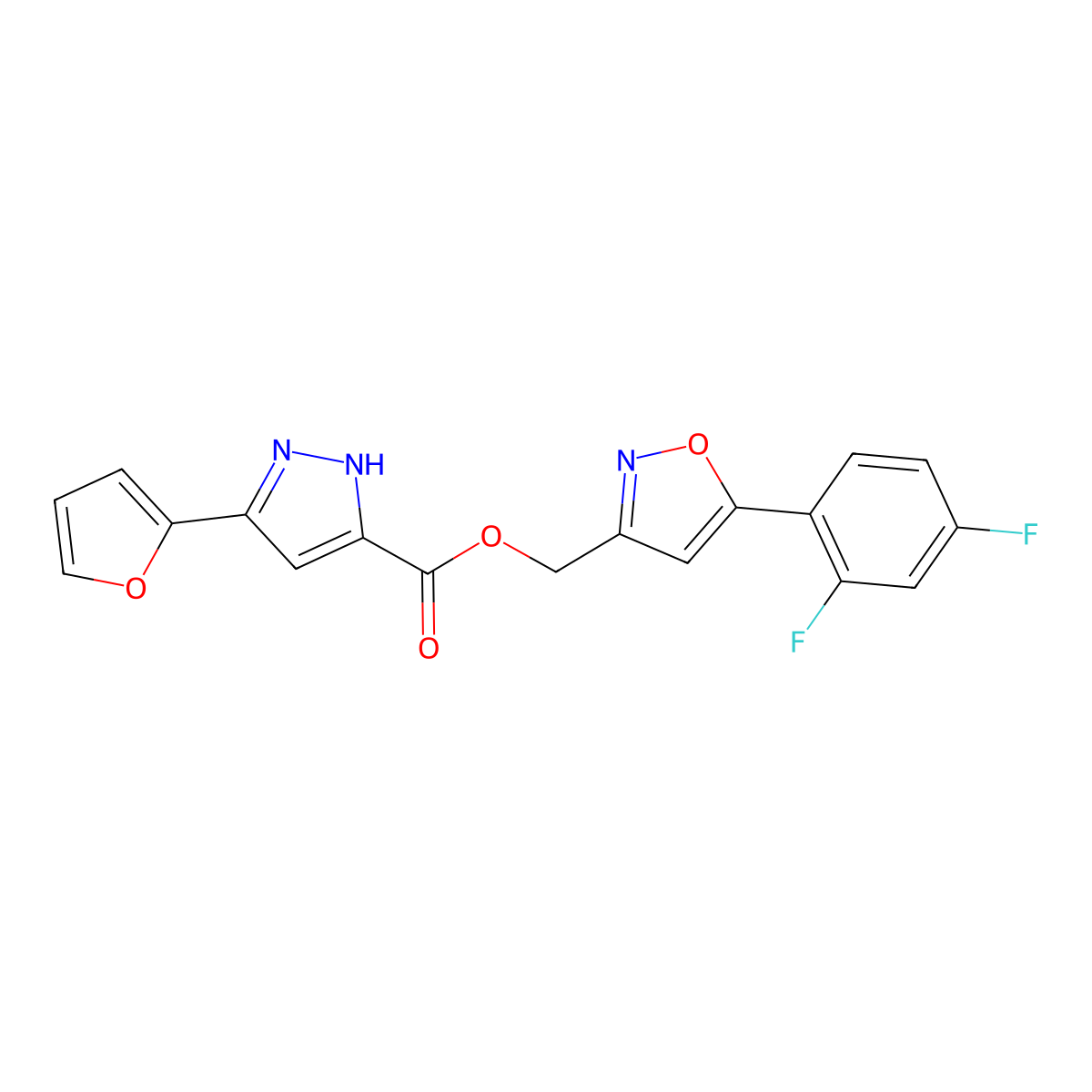 [5-(2,4-difluorophenyl)-1,2-oxazol-3-yl]methyl 3-(furan-2-yl)-1H-pyrazole-5-carboxylate molecular structure, CAS 1297607-32-9