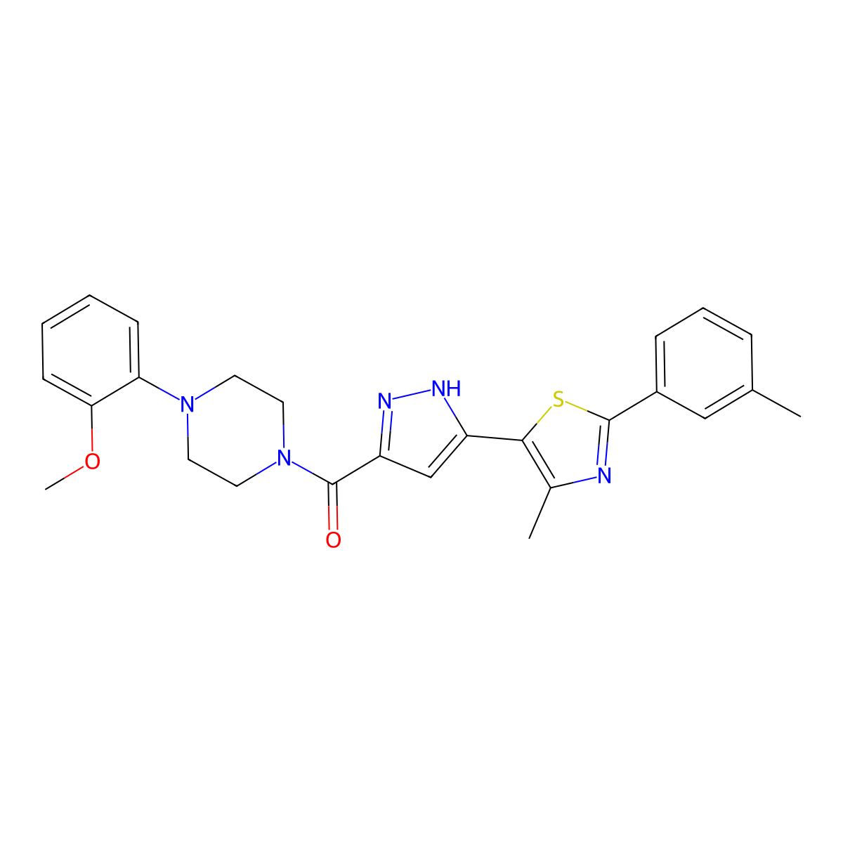 1-(2-methoxyphenyl)-4-{3-[4-methyl-2-(3-methylphenyl)-1,3-thiazol-5-yl]-1H-pyrazole-5-carbonyl}piperazine molecular structure, CAS 1297607-53-4