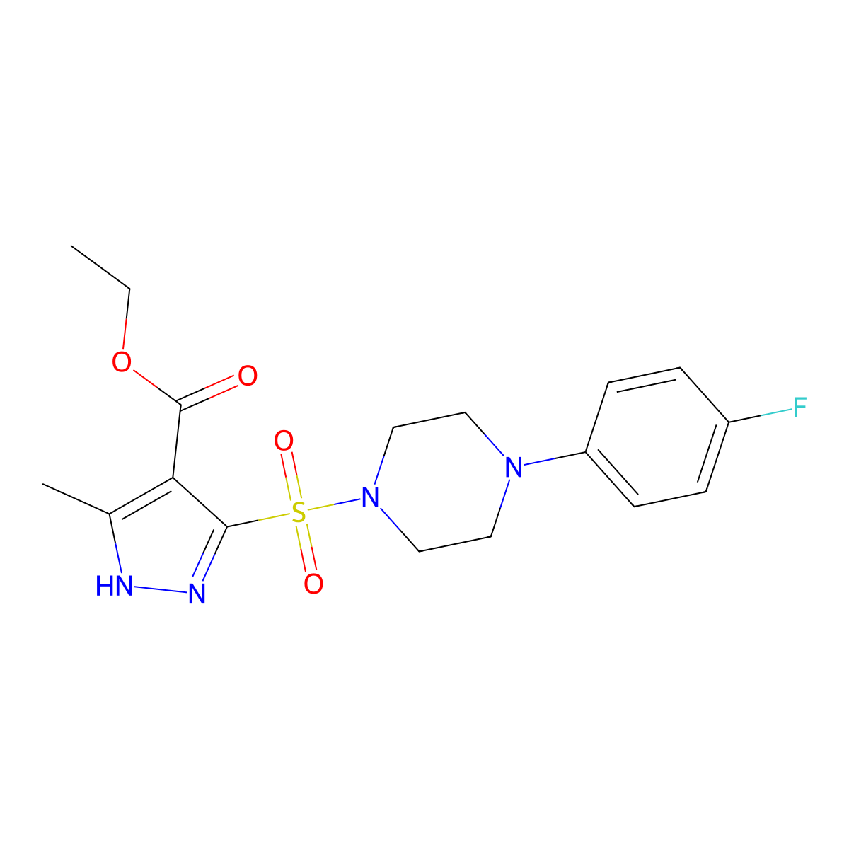 ethyl 5-((4-(4-fluorophenyl)piperazin-1-yl)sulfonyl)-3-methyl-1H-pyrazole-4-carboxylate molecular structure, CAS 1297607-56-7