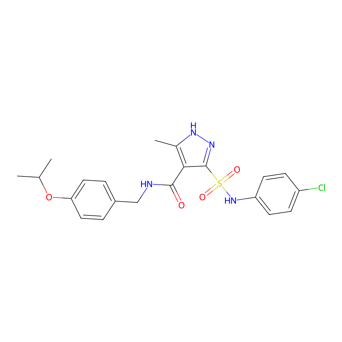 5-[(4-chlorophenyl)sulfamoyl]-3-methyl-N-{[4-(propan-2-yloxy)phenyl]methyl}-1H-pyrazole-4-carboxamide molecular structure, CAS 1297610-02-6